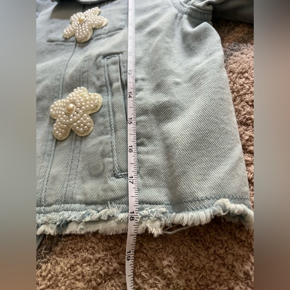 POL Blue Jean Jacket with Floral Design with Pearl accents - Picture 8 of 10